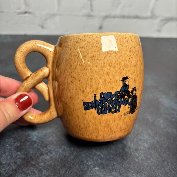 I love Pennsylvania Dutch Amish Coffee Mug Handmade Pretzel Handle - Picture 2 of 6